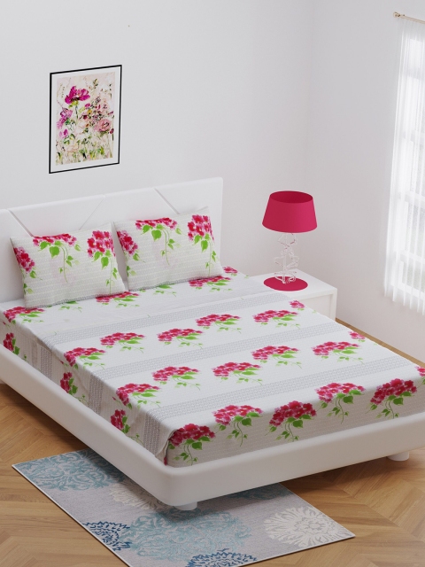 

BOMBAY DYEING Pink & Off-White Floral 144 TC Cotton 1 Queen Bedsheet with 2 Pillow Covers