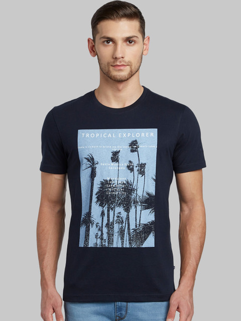 

Parx Men Blue & White Printed Round Neck T-shirt