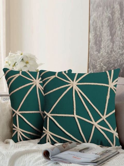 

LUXENMEAD Green Set of 2 Embroidered Square Cushion Covers