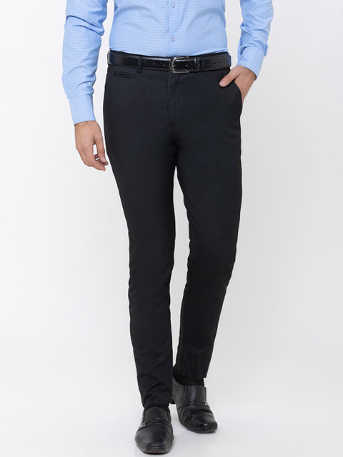 

Globus Men Navy Blue Skinny Fit Solid Formal Trousers