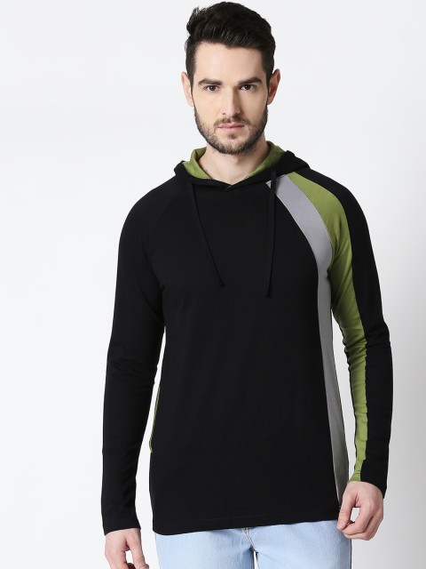

Bewakoof Men Black Striped Hooded Sweatshirt