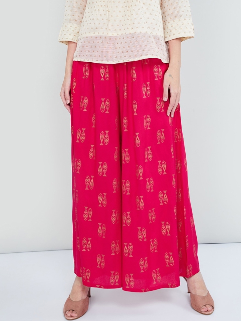 

max Women Fuchsia & Gold-Toned Printed Wide Leg Palazzos