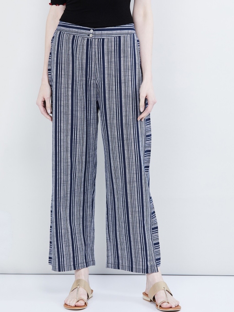 

max Women Blue Striped Straight Palazzos