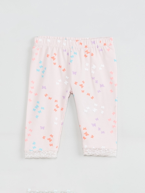 

max Girls Pink & White Butterfly Printed Ankle-Length Leggings