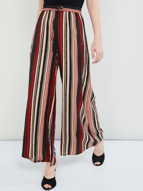 

max Women Black & Red Striped Wide Leg Palazzos