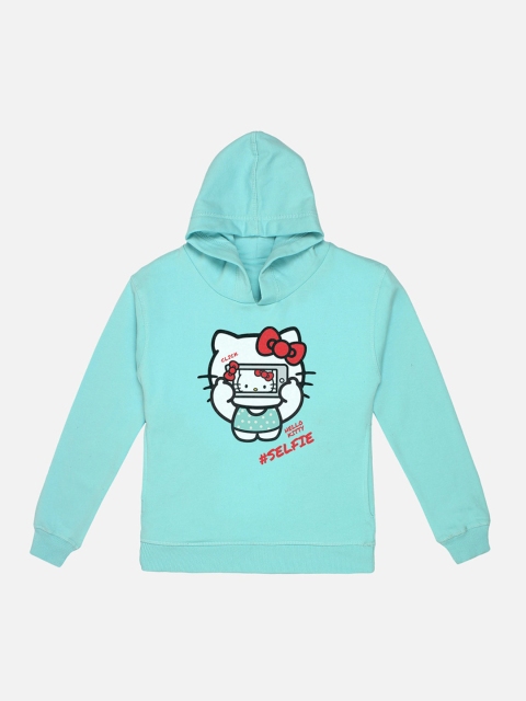 

Kids Ville Girls Blue Printed Hooded Sweatshirt