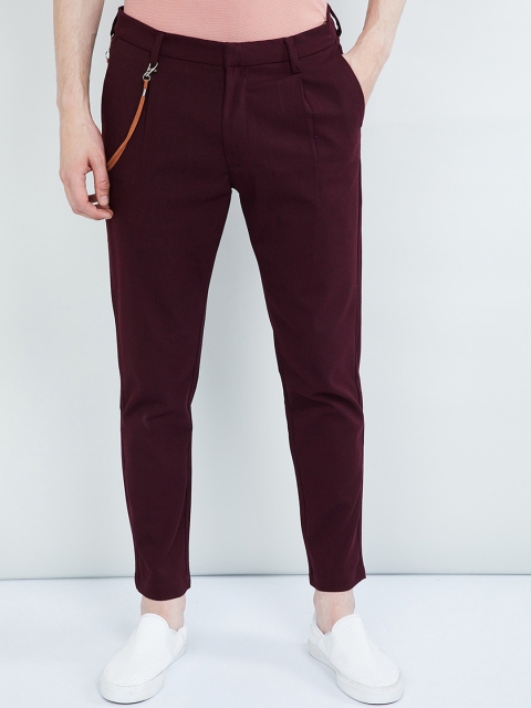 

max Men Maroon Regular Fit Solid Regular Trousers