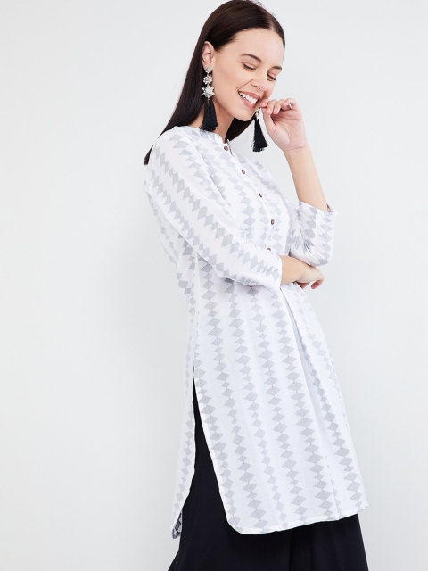 

max Women White & Grey Printed Straight Kurta