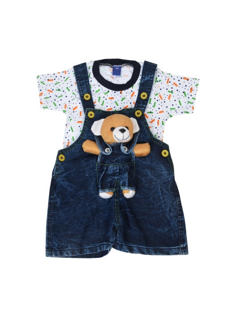 

BORN WEAR Unisex Kids White & Navy Blue Printed T-shirt with Shorts