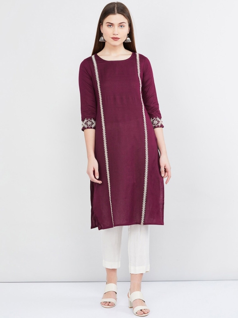 

max Women Burgundy & Off-White Solid A-Line Kurta
