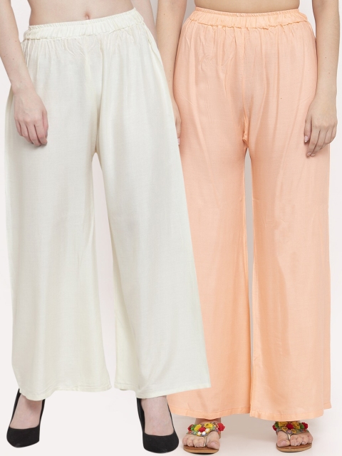 

TAG 7 Women Pack of 2 Self Design Flared Palazzos, Peach