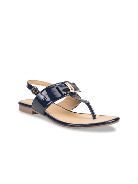 

SALARIO Women Navy Blue Textured PU T-Strap Flats