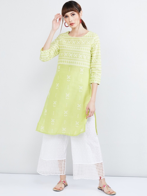 

max Women Lime Green Printed Straight Kurta