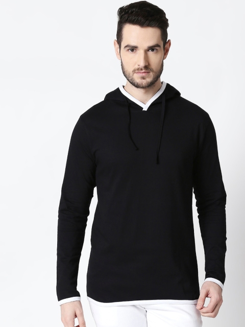 

Bewakoof Men Black & White Colourblocked Hood T-shirt