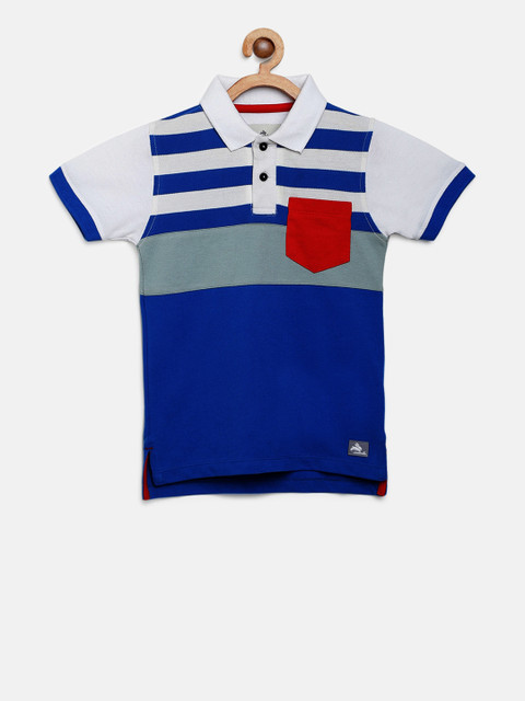 

Cherry Crumble Boys Blue & White Colourblocked Polo Collar T-shirt