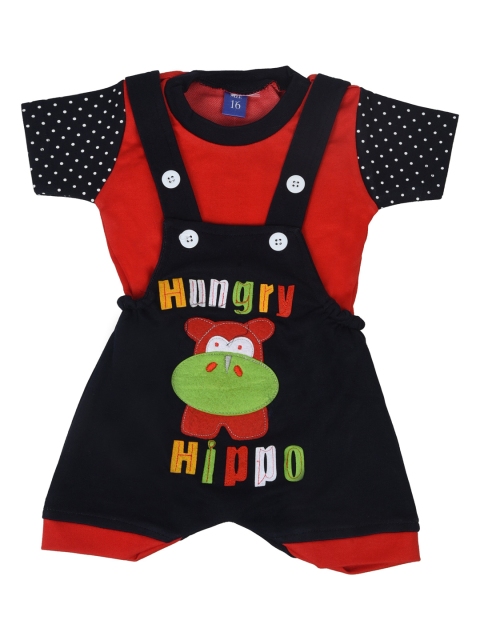 

BORN WEAR Kids Navy Blue & Red Printed T-shirt with Dungarees