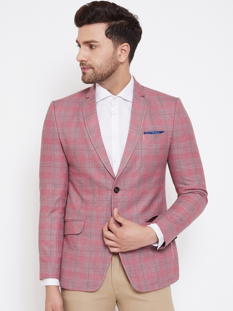 

Spirit Men Pink Checked Slim Fit Single Breasted Blazer