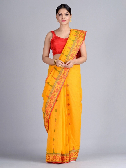 

Mitera Yellow & Pink Pure Cotton Woven Design Taant Saree