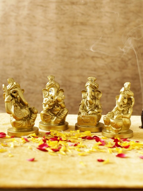 

TIED RIBBONS Set of 4 Gold-Coloured Ganesha Idol Showpieces