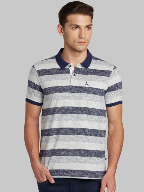 

Parx Men Navy Blue Striped Polo Collar T-shirt