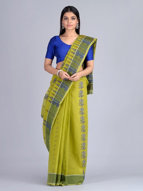 

Mitera Green & Blue Pure Cotton Woven Design Taant Saree