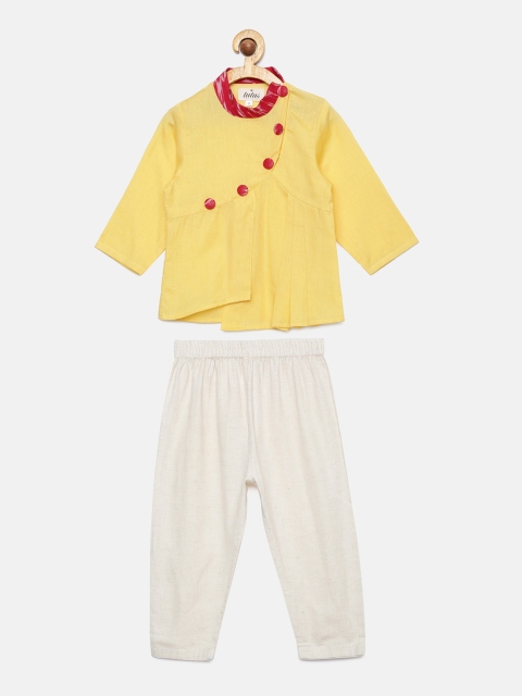 

Tutus By Tutu Boys Yellow & White Solid Kurta with Trousers