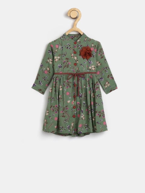 

Bella Moda Girls Green & Red Printed Fit and Flare Dress