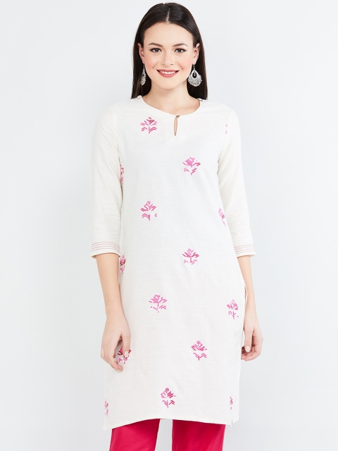

max Women Off-White Embroidered Straight Kurta
