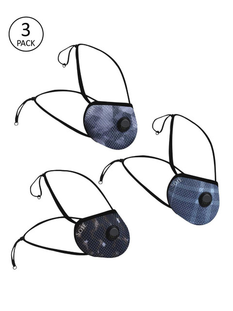 

Soie Unisex 3Pcs 8Ply Two Way Respirator Face Masks, Blue