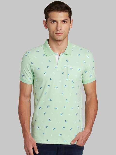 

Parx Men Green & Blue Printed Polo Collar T-shirt