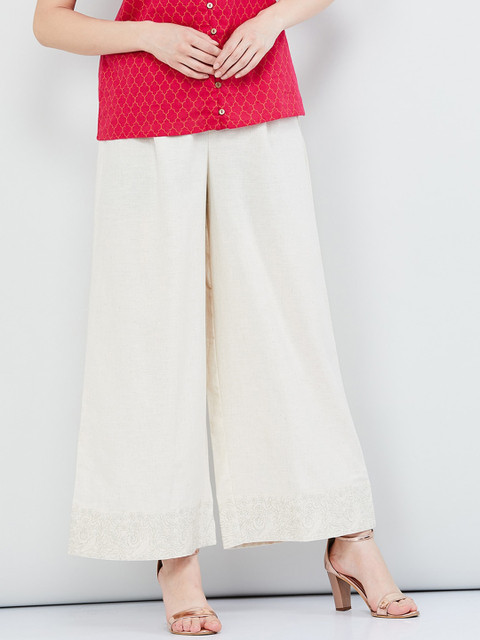 

max Women Off-White Embroidered Wide Leg Palazzos