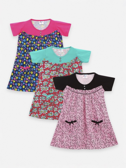 

LilPicks Girls Pack of 3 Multicoloured Printed A-Line Dresses, Multi