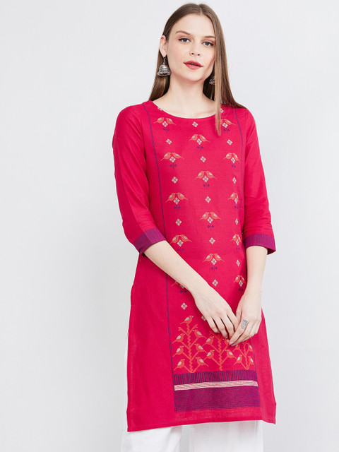 

max Women Fuchsia & Off-White Printed Straight Kurta