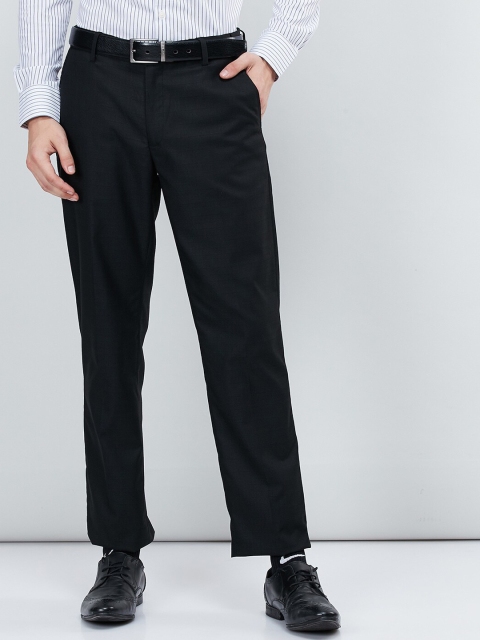 

max Men Black Regular Fit Solid Formal Trousers