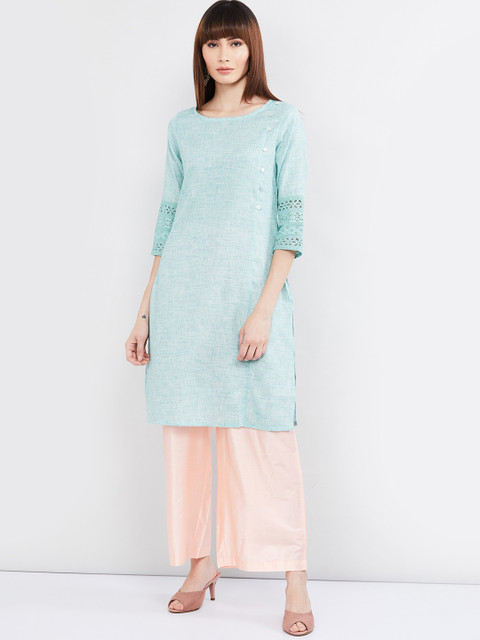 

max Women Blue Woven Design Straight Kurta