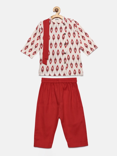

Tutus By Tutu Boys Red & White Ikkat Printed Kurta with Pyjamas