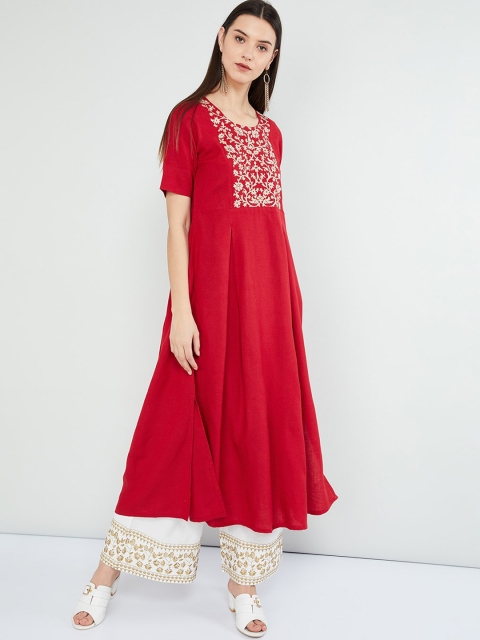 

max Women Red Yoke Design A-Line Kurta