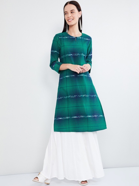 

max Women Green Woven Design Straight Kurta
