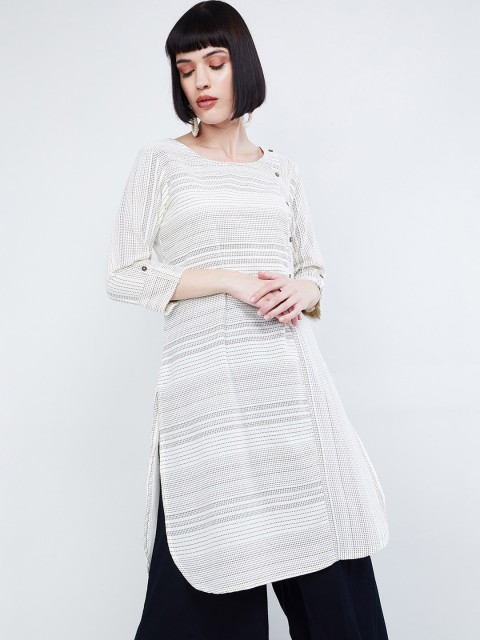 

max Women White Printed Straight Kurta