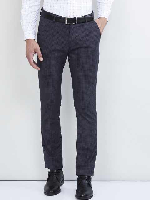 max Men Grey Regular Fit Checked Formal Trousers