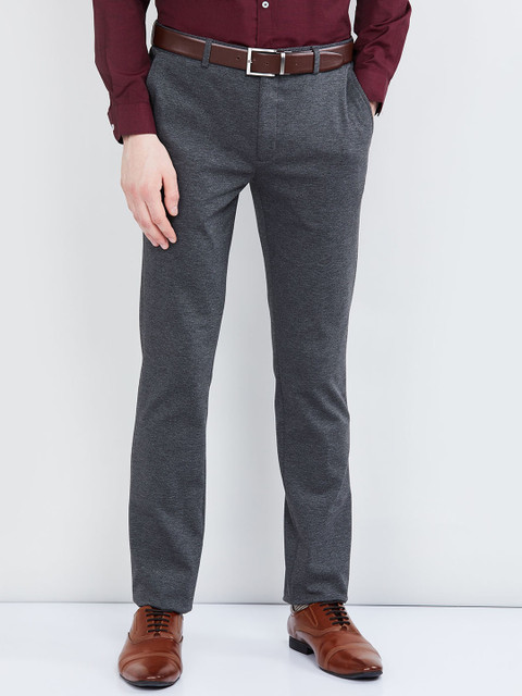 

max Men Charcoal Grey Regular Fit Solid Formal Trousers