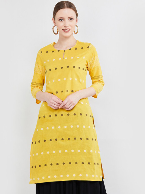 

max Women Yellow Woven Design Straight Kurta