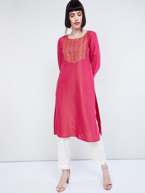 

max Women Coral Pink Yoke Design Straight Kurta