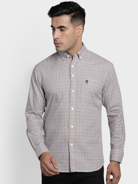 

Red Tape Men Off-White & Brown Regular Fit Checked Casual Shirt