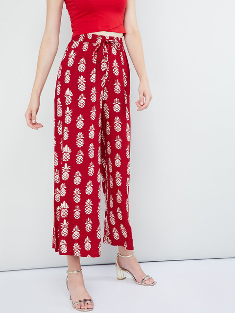 

max Women Red & White Printed Wide Leg Palazzos