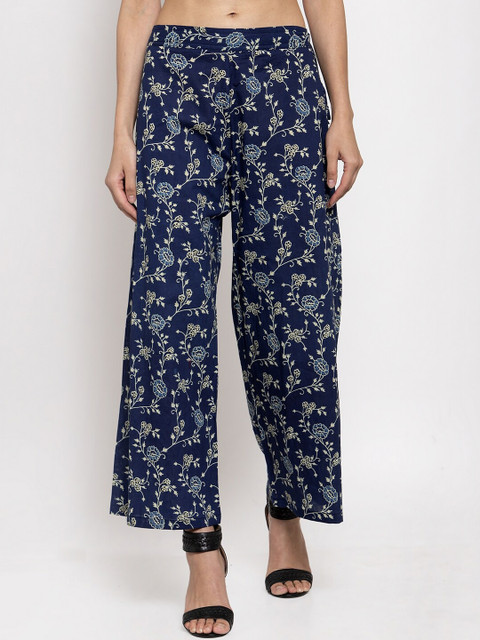 

TAG 7 Women Navy Blue Printed Straight Palazzos