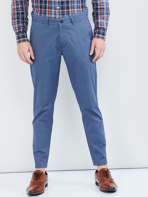 

max Men Blue Regular Fit Solid Regular Trousers
