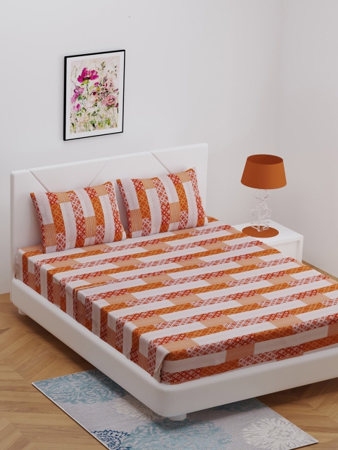 

BOMBAY DYEING Orange Geometric 144 TC Cotton 1 Queen Bedsheet with 2 Pillow Covers