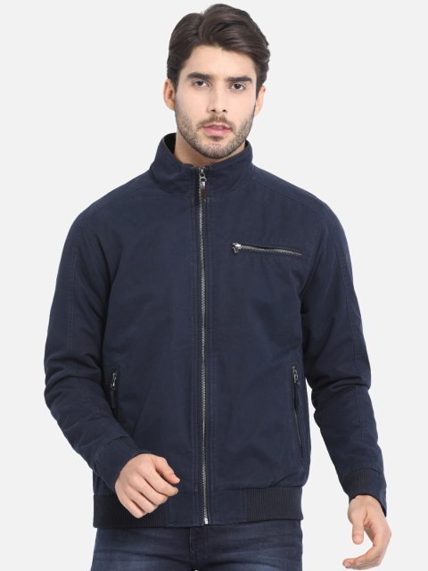 

t-base Men Navy Blue Solid Lightweight Bomber Jacket