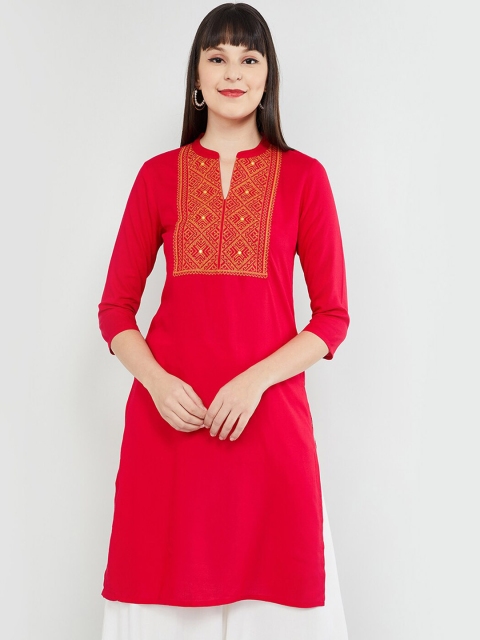 

max Women Red & Yellow Yoke Design Straight Kurta